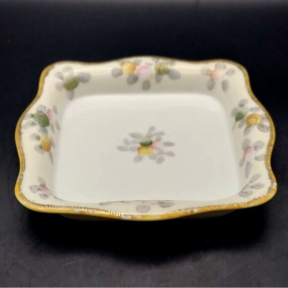 Vintage Nippon Hand Painted Floral Porcelain Square Tray Trinket Dish Japan - Picture 4 of 8